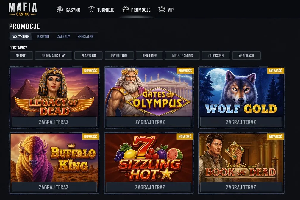 Osiem studiów za katalogiem Mafia Casino